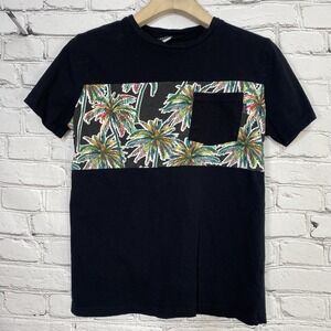 WXYZ Men's Size S‎ Black Hawaiian Pocket T-Shirt Crew Neck Colorful Palm Trees